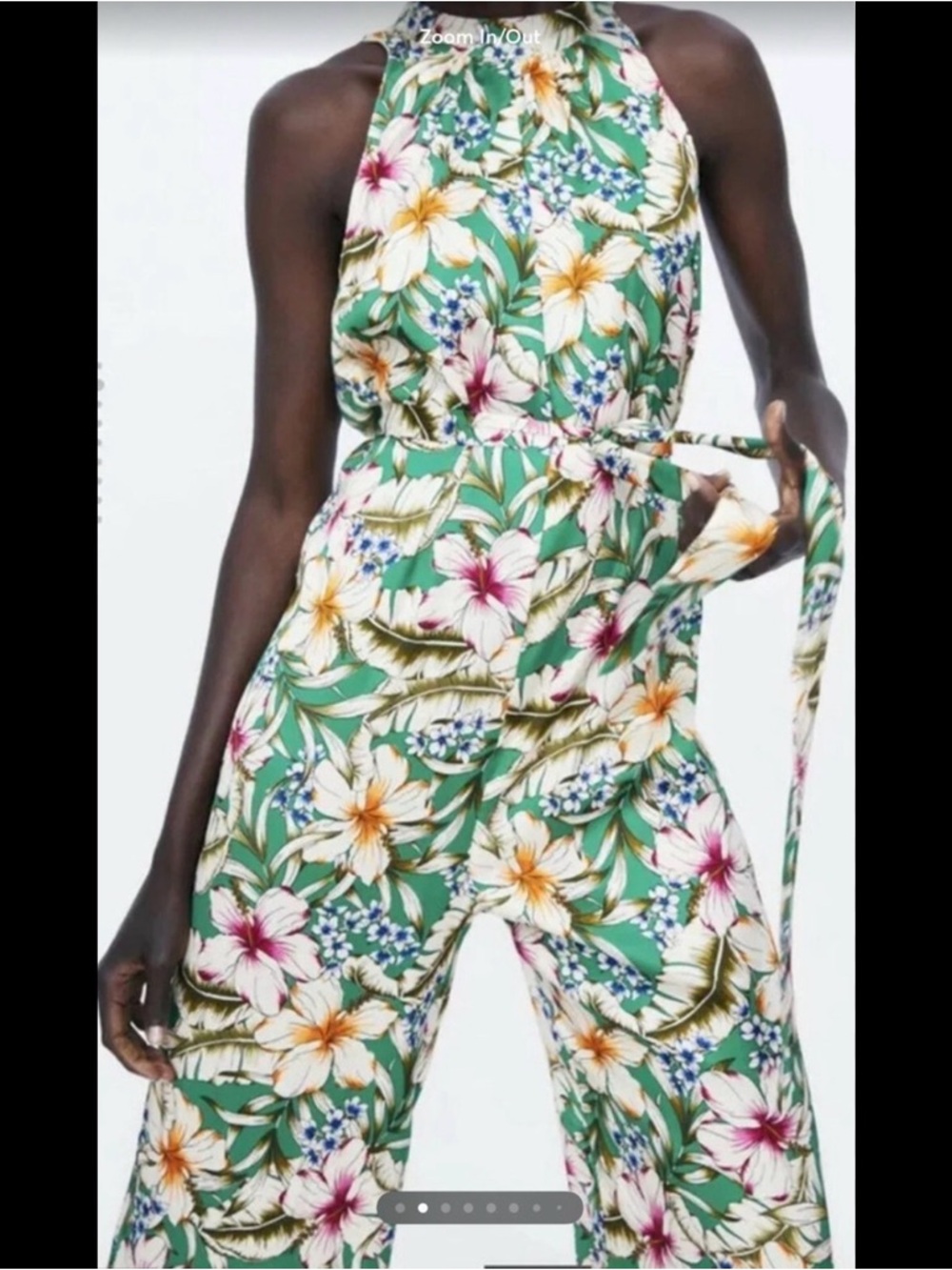 Zara Green Floral Halter Wide-Leg Jumpsuit - Picture 2 of 8